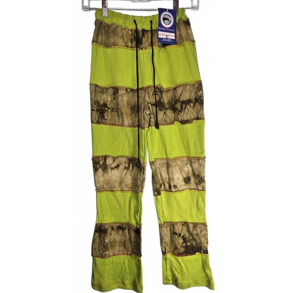 Himalayan Group Women's Boho Casual Lime Green &‎ Khaki Tie-Dye Pants Size Small